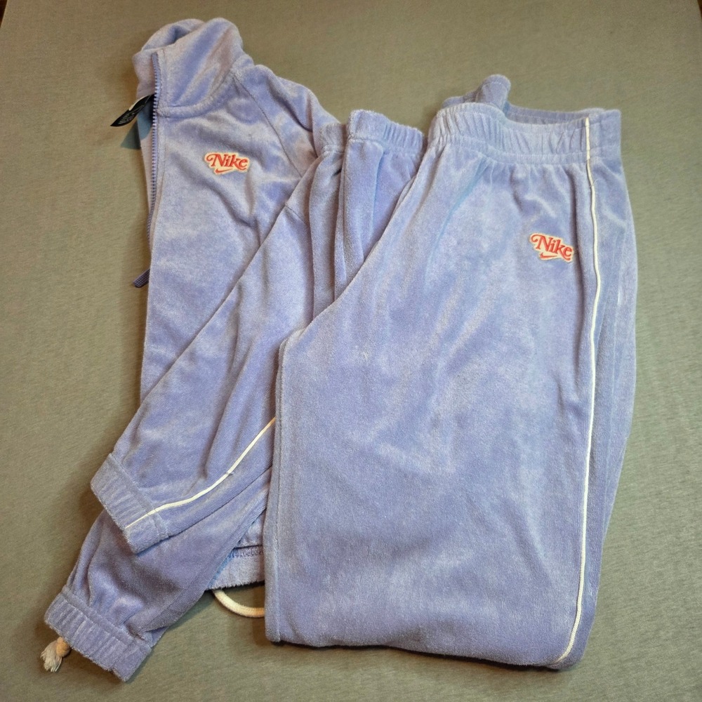 Nike Womens Velour Tracksuit Set  Purple Full Zip Jacket Joggers Mediu